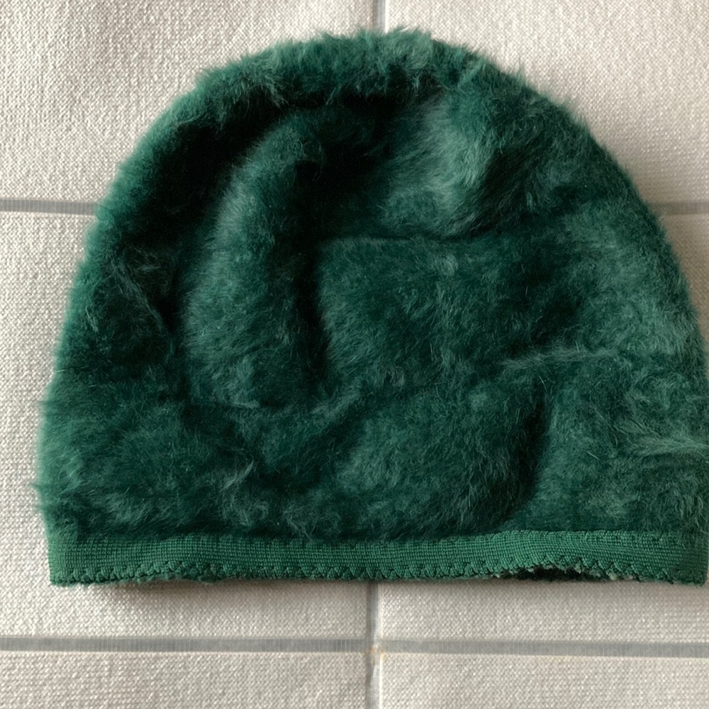 Vintage 1970’s Green Fur Hat Ski Cap Beanie